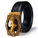 Men's Ratchet Leather 1 3/8" Belt Golden Bat Metal Slide Buckle For Golf Casual Jeans